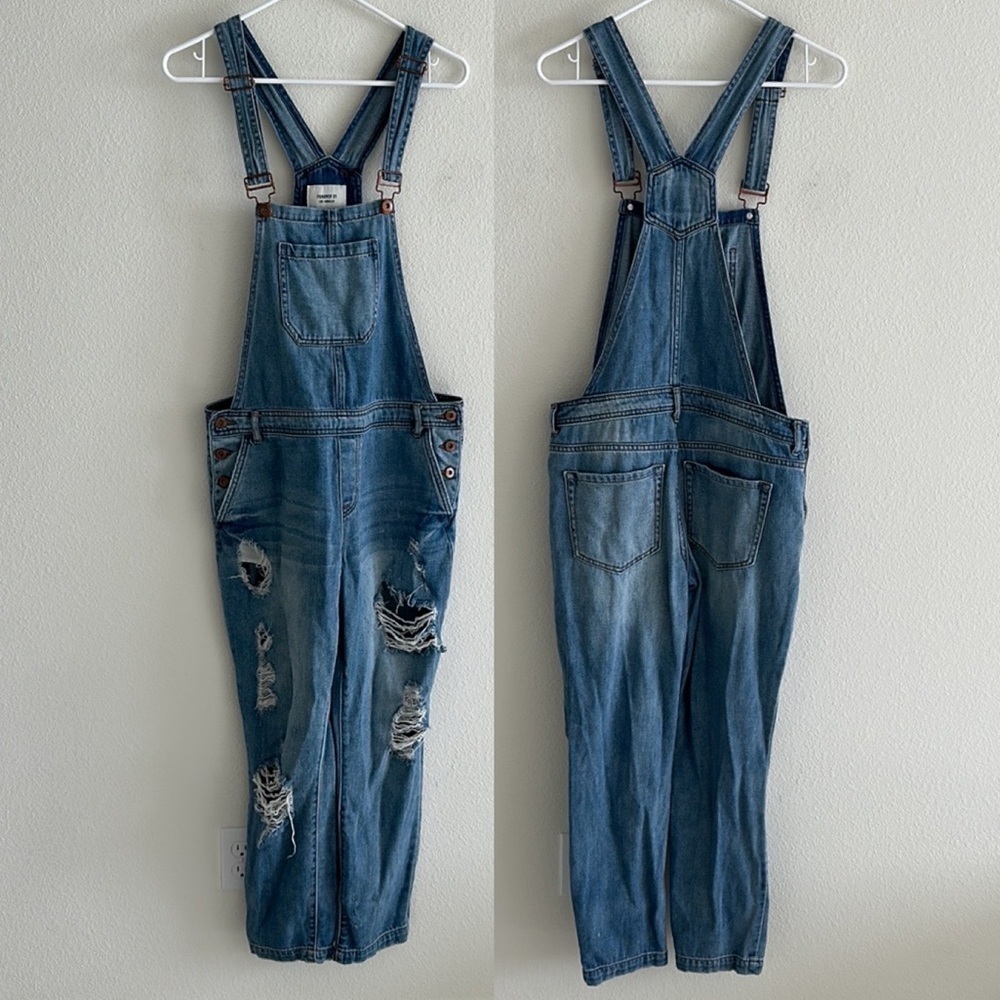 Forever 21 Distressed Denim Overalls